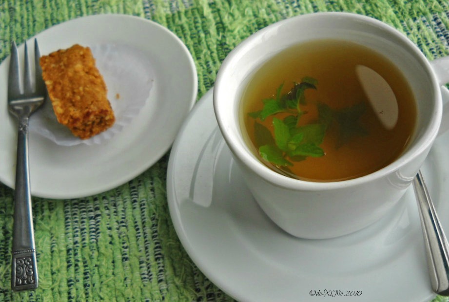 Eve's Garden homemade dessert with a cup of ginger ginseng with mint tea.