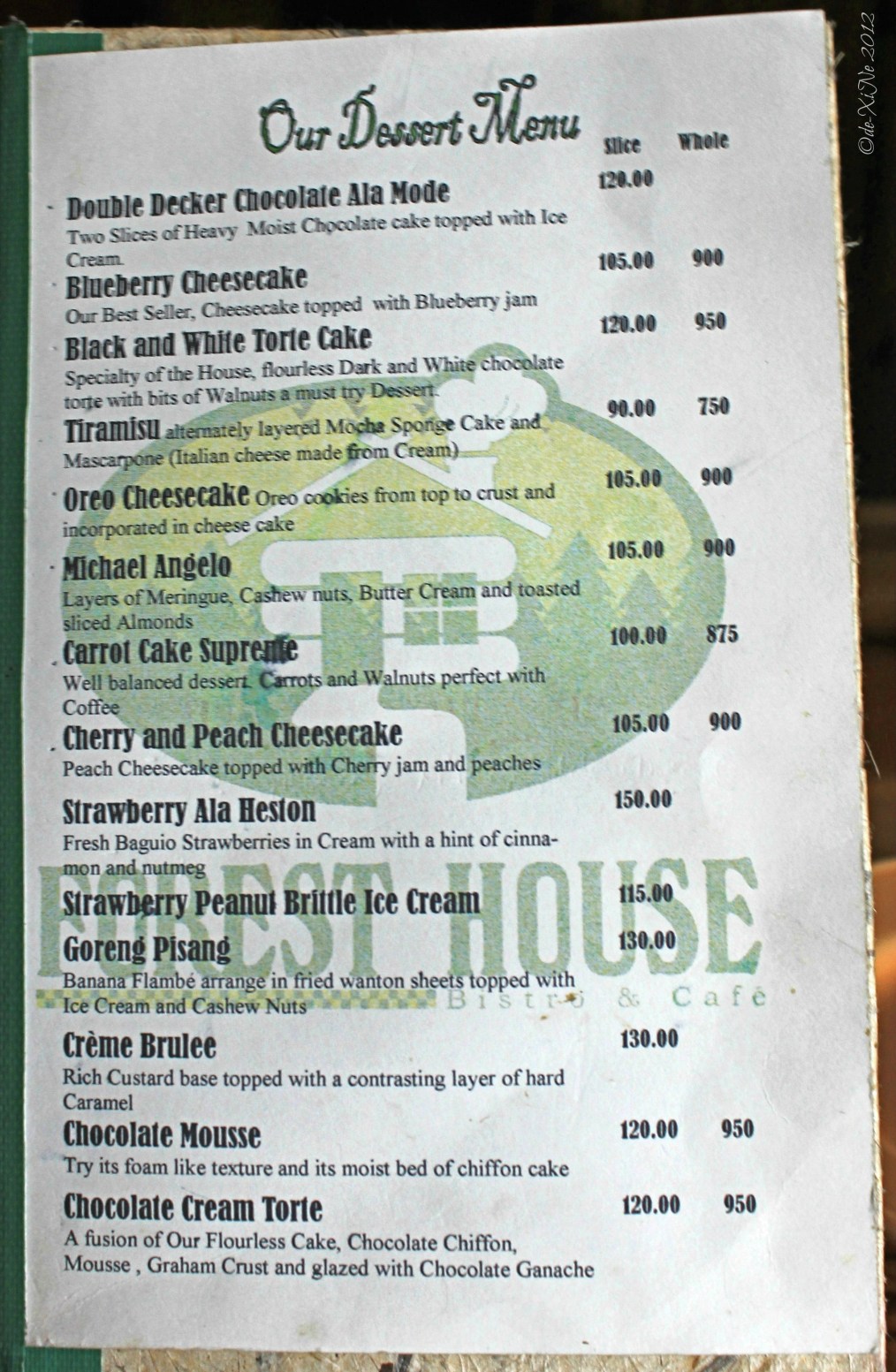 Forest House dessert menu