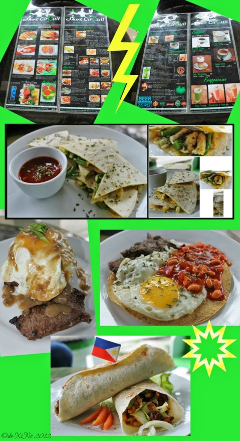 Shot Circuit menu and food