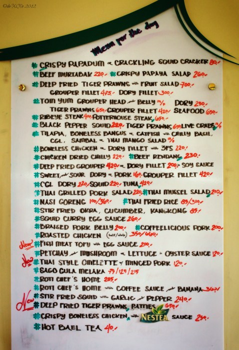 Baguio Chef's Home Asian Fusion Cuisine 2012 menu for the day