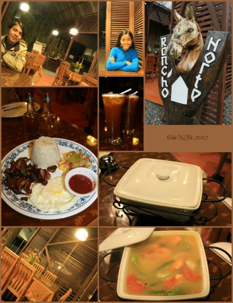 Rancho Norte scene, tapang usa, sinigang na hipon and drinks