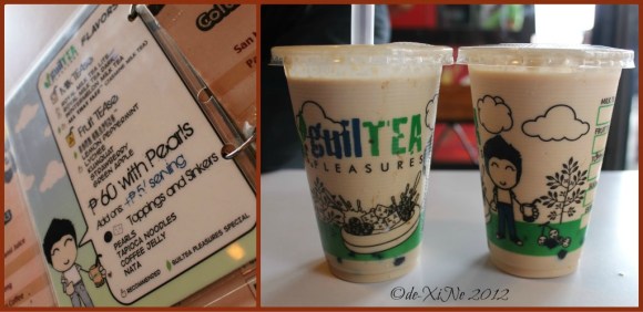Guiltea menu, royal milk tea dark and all that jazz tea
