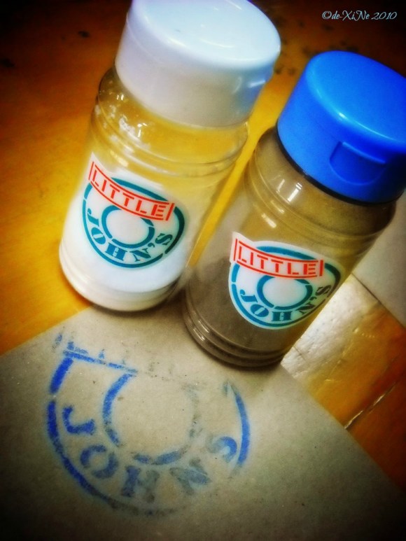 Little John's condiments and a section of the placemat you can draw on