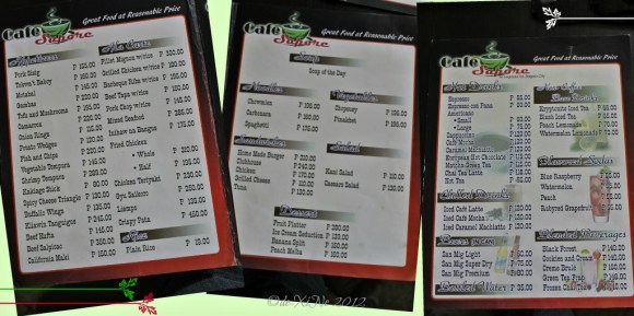 Cafe Sapore menu