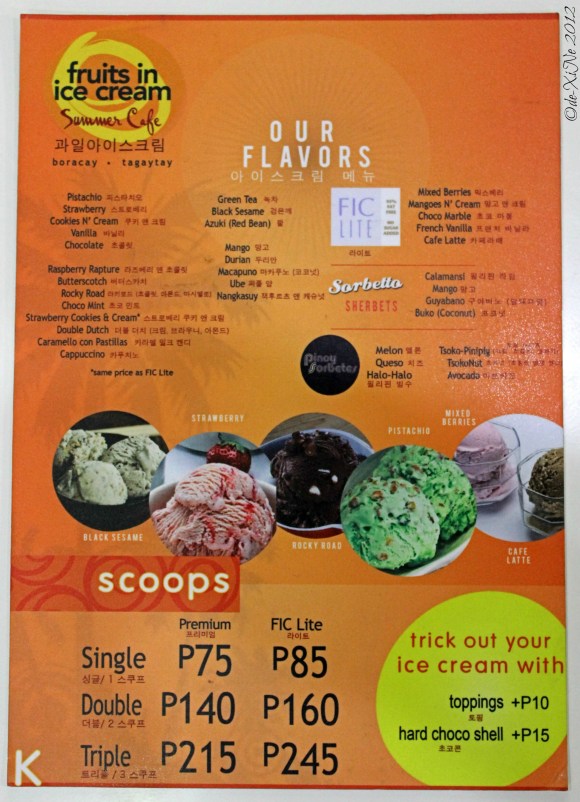 Fruits in Ice Cream menu