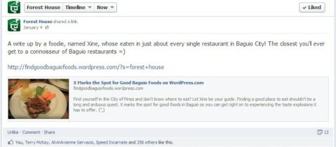 Forest House 2012 Forest House sharing FindGoodBaguioFoods link on their Facebook Page