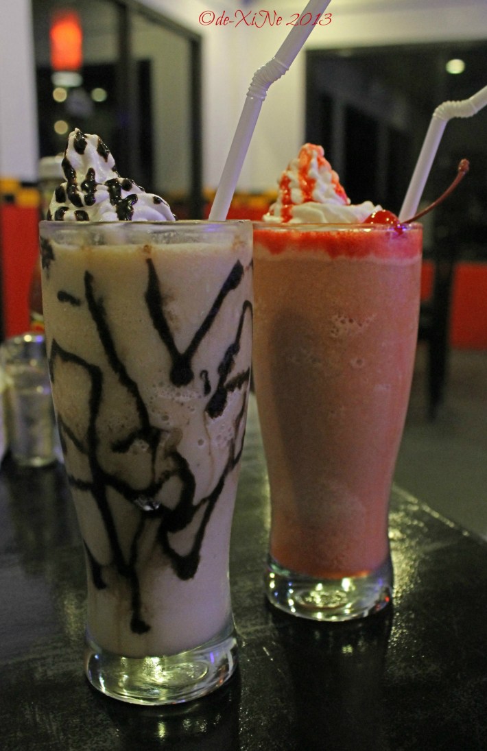 Route 55 banana-chocnut shake and cherry tea slush