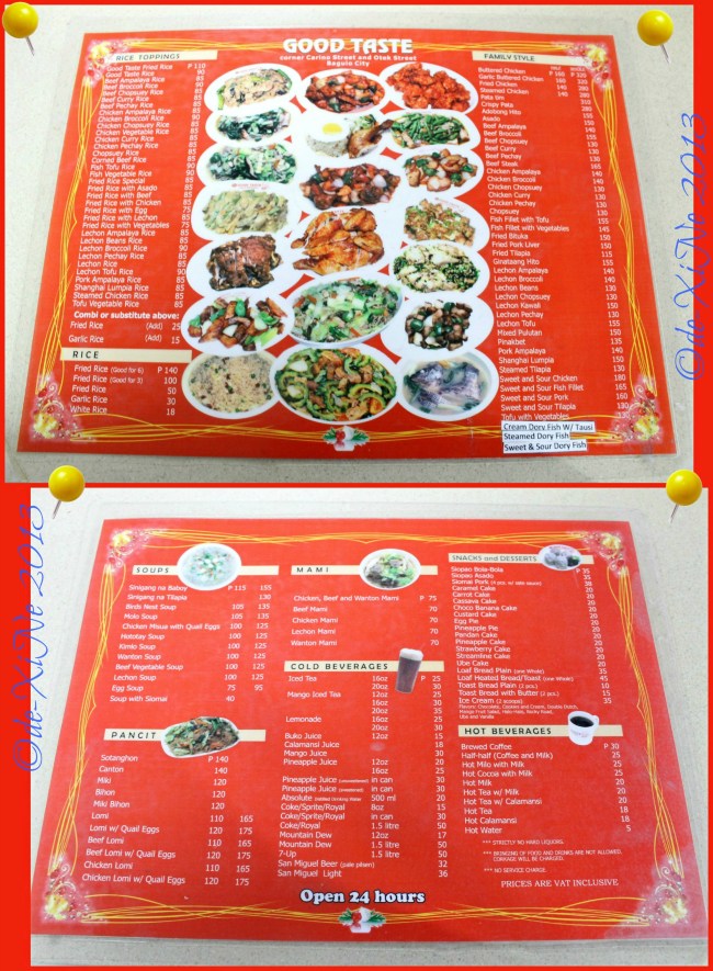 Good Taste (Carino Street) 2013 Good Taste menu