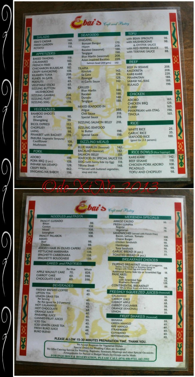 Ebai's Cafe and Pastry menu
