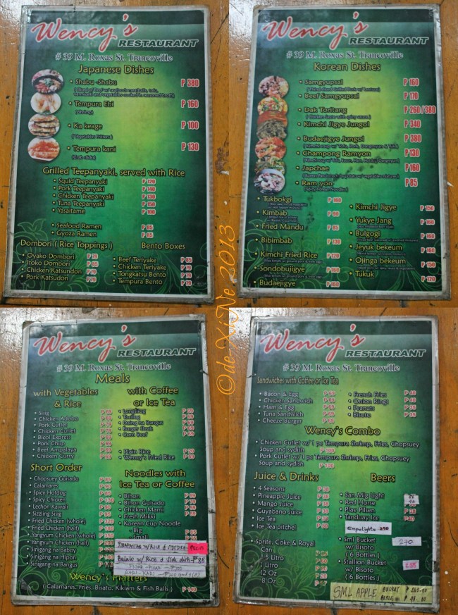 Wency's Restaurant menu
