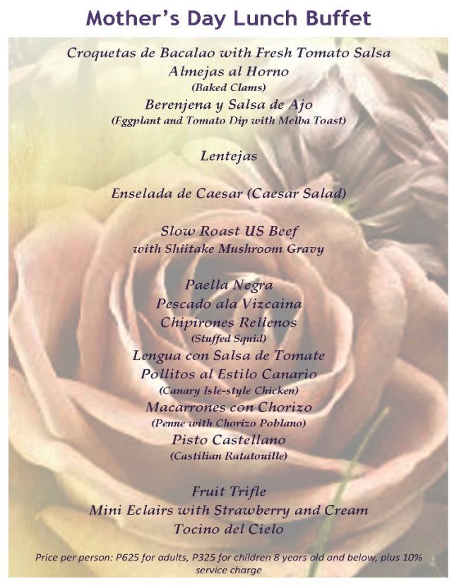 Hill Station mother's day lunch buffet menu