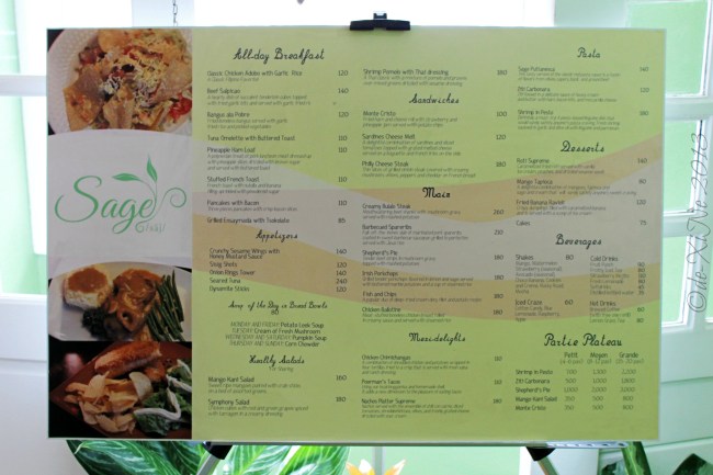 Sage Restaurant menu