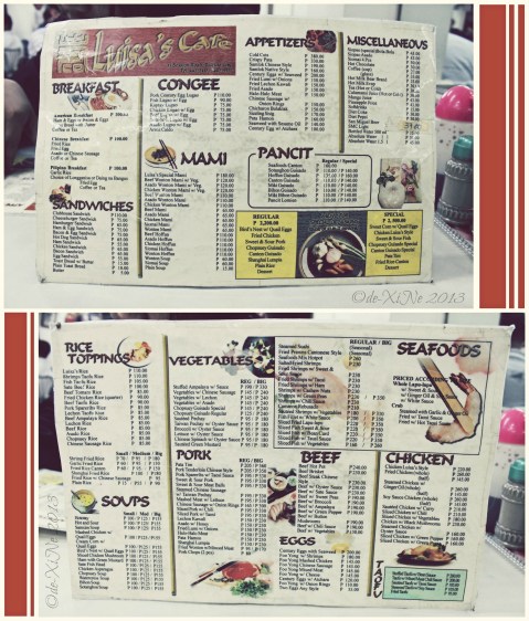 Luisa's Cafe menu