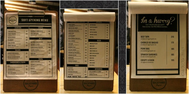 Backyard Baguio menu