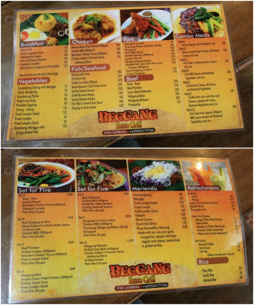 Beggang Resto Grill Baguio menu