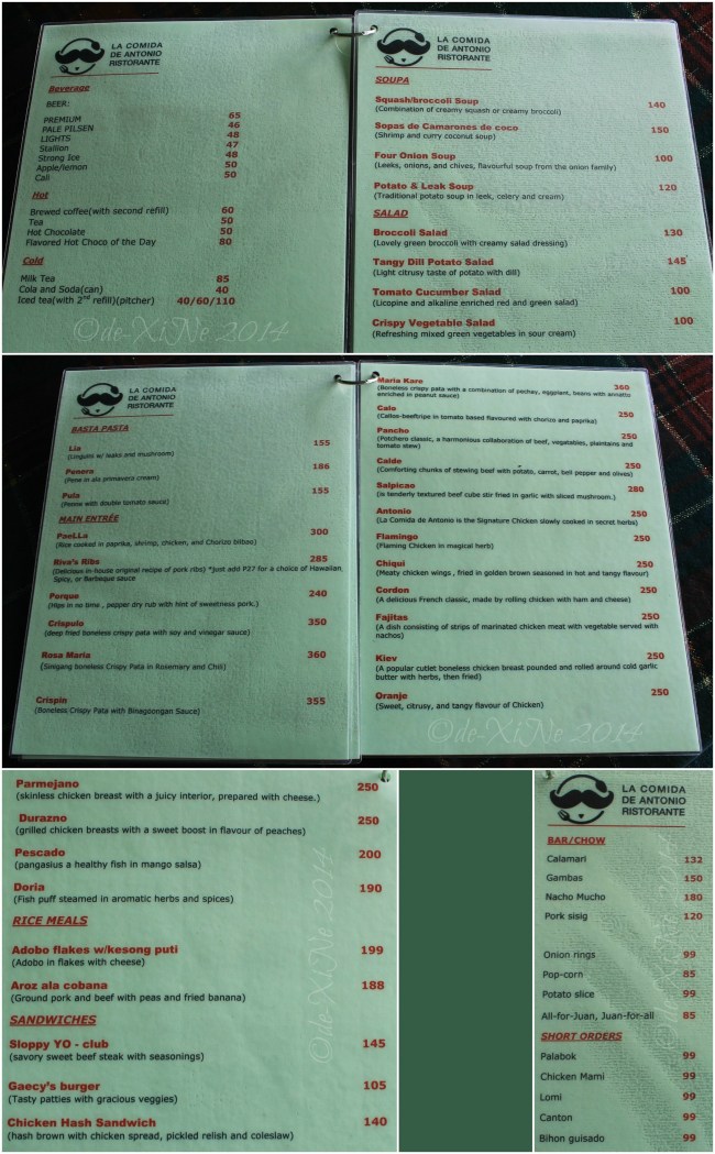 La Comida de Antonio Ristorante Baguio 2014 La Comida de Antonio Ristorante Baguio menu