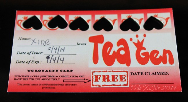 Tea Generation Baguio loyalty card