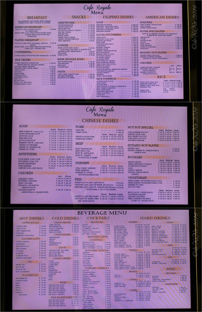 Cafe Royale at Crown Legacy Hotel Baguio 2014 Cafe Royale at Crown Legacy Hotel Baguio menu