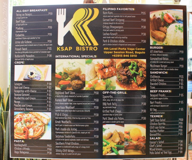 KSAP Bistro Baguio menu 2014