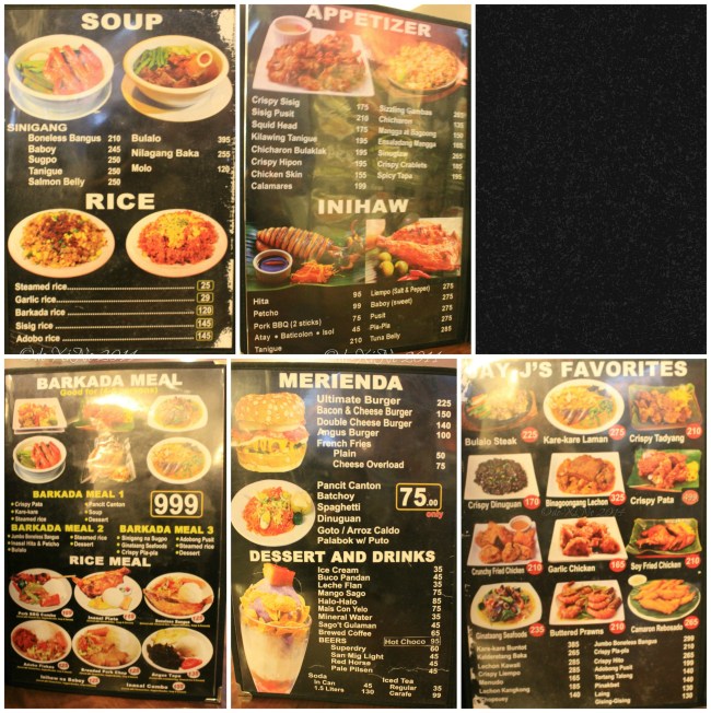 Jay Jay's Inasal Baguio menu 2014