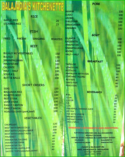 Balajadia Kitchenette Slaughter Compound Baguio menu