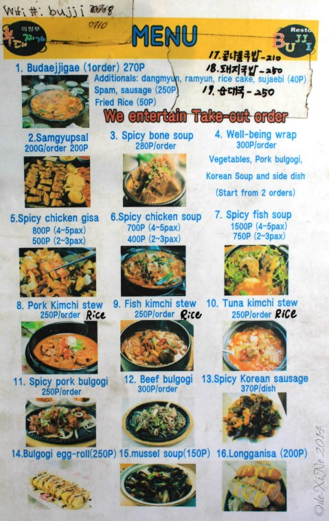 Baguio Bujji Korean Restaurant menu 2014