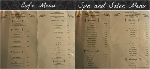 Baguio HANDS Aesthetic Spa Salon Cafe 2015 cafe menu  and spa salon menu