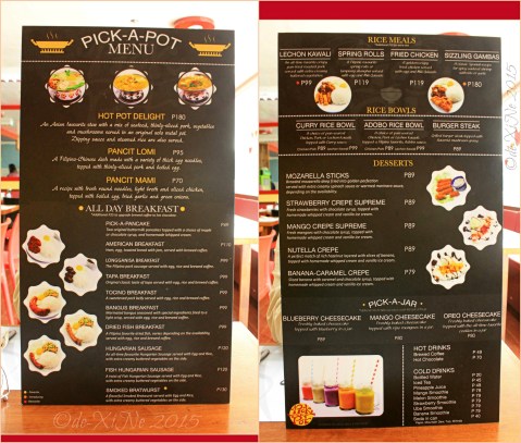 Baguio Pick-A-Pot Asian Fusion restaurant menu
