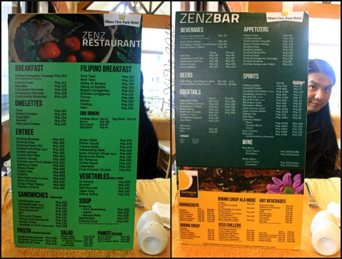 Baguio Zenz Restaurant at Mines View Park Hotel 2015 2015-04-25 Baguio Zenz Restaurant at Mines View Park Hotel menu