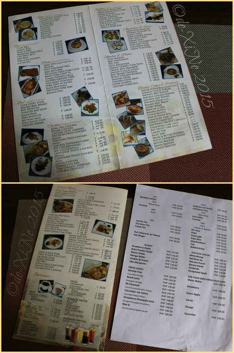Baguio Shevaun Restaurant menu 2015