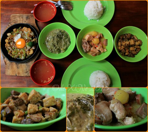 Baguio Ramanam eatery 2015 The lunch lineup (sizzling sisig, tokwa't baboy, chicken pastel, laing) at Baguio Ramanam eatery 2015