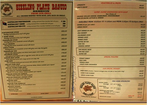 Baguio Sizzling Plate 2015 2015-11-04 Baguio Sizzling Plate menu