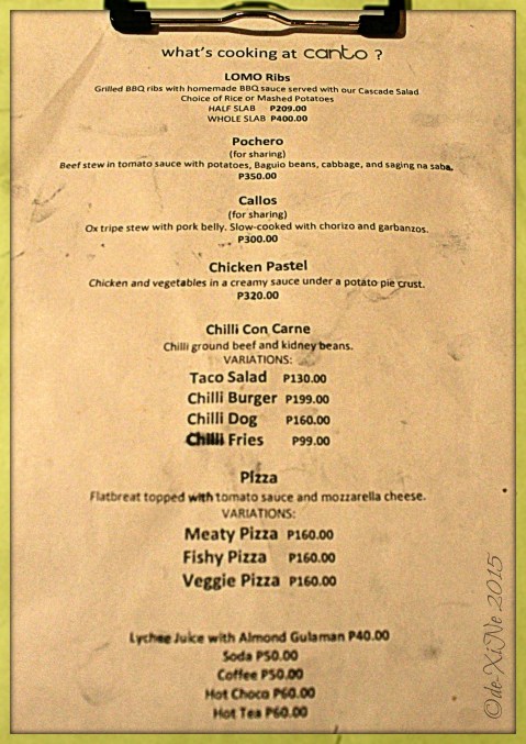 Baguio Canto 2015 2015-12-10 Baguio Canto menu
