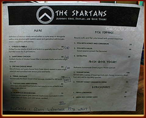 Baguio The Spartans 2016 2016-01-19 Baguio The Spartans menu