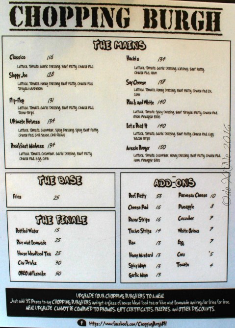 Baguio Chopping Burgh 2016 2016-02-22 Baguio Chopping Burgh menu
