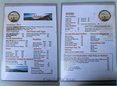 2016-04-04 metro Baguio Cafe in the Sky menu