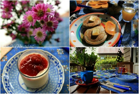 2016-05-26-27 Baguio Le Coq Floral breakfast up close, yogurt with strawberry coulis and wheat pancakes
