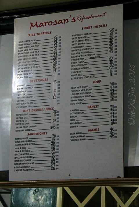 2016-04-27 Baguio Marosan's Refreshment menu