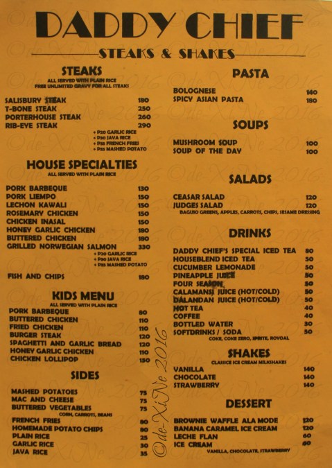 Baguio Daddy Chief menu