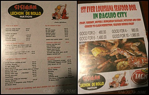 Baguio Sisigan and Lechon de Rollo Nation menu