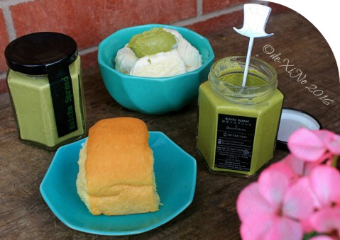 Trying Junia Collective matcha spread on bread and vanilla ice cream
