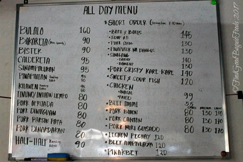 Baguio Mang Ed Bakareta Cafe and Restaurant menu