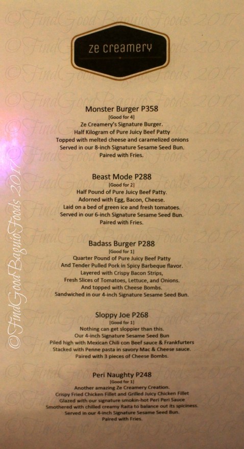 Baguio Ze Creamery updated menu