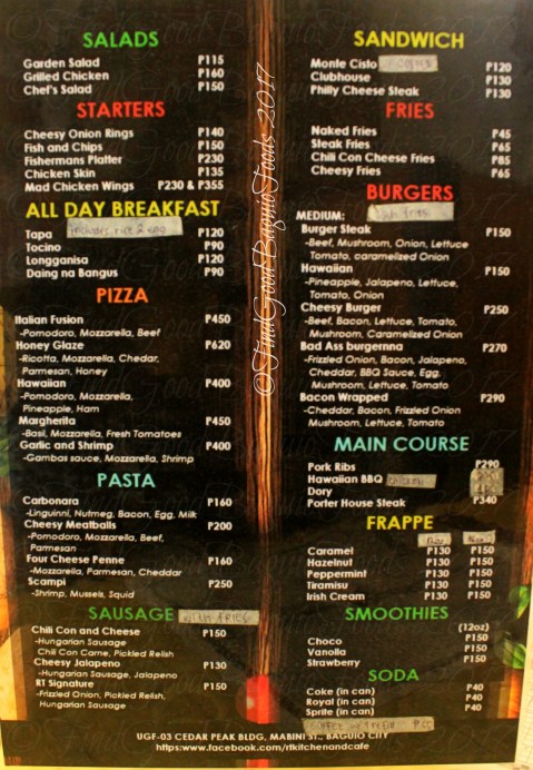 Baguio Road Trip Kitchen & Cafe menu