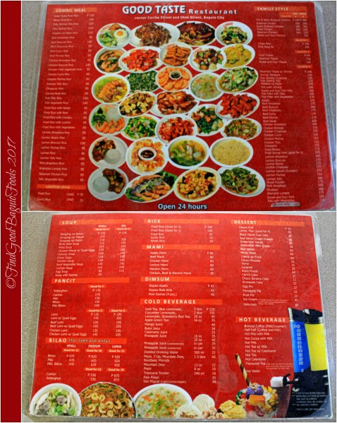 Baguio Good Taste Restaurant menu 2017