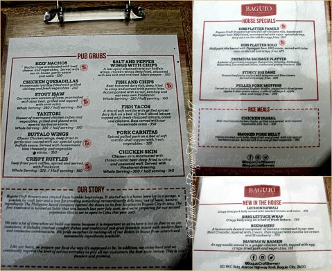 Baguio Craft Brewery menu 2017