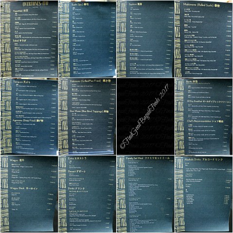 Baguio Overtones Ito Sushi Bar and Restaurant menu 2017