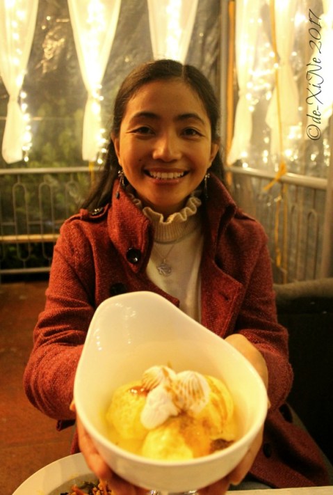 happy with my mango orange ice cream at La Trinidad metro Baguio Sinner or Saint Cafe 2017