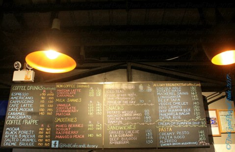 Baguio R & B Cafe and Library menu 2017