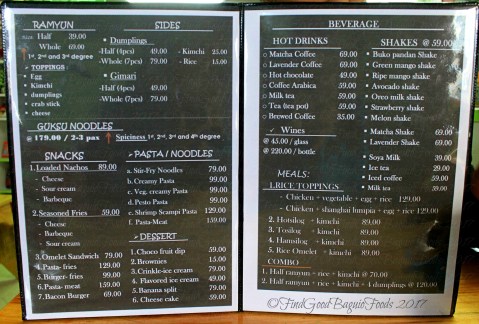 La Trinidad metro Baguio A Far Noodle House menu 2017